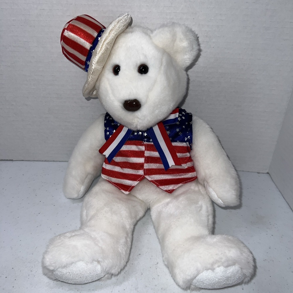 Ty Beanie Buddy Plush Uncle Sam White Bear 14"‎ Toy Patriotic Stuffed Animal Vtg